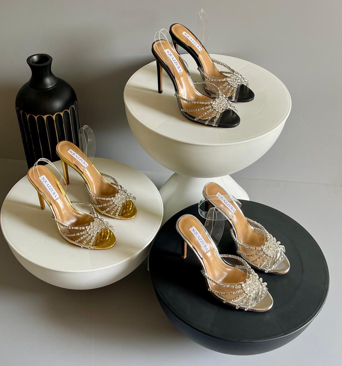 crystal-embellished lattice mules